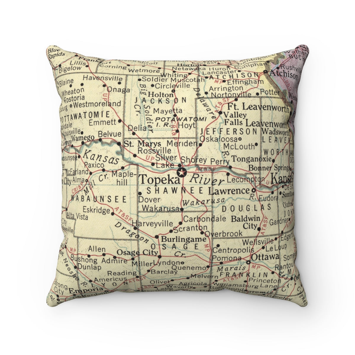 Topeka Kansas vintage map pillow