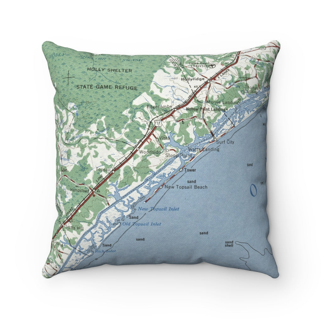 Topsail Island North Carolina Vintage Map Throw Pillow
