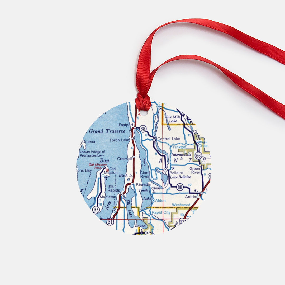 Torch Lake Michigan Vintage Map Ornament