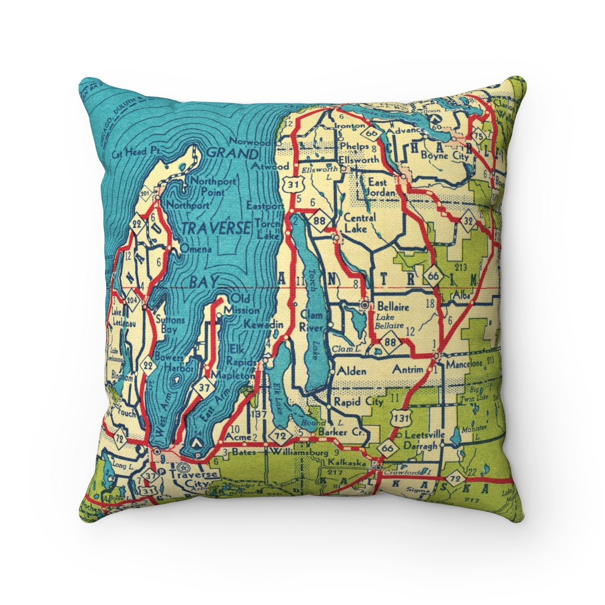 Torch Lake Michigan vintage map pillow