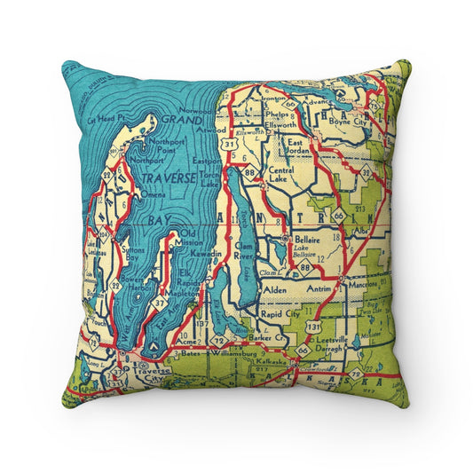 Torch Lake Michigan vintage map pillow