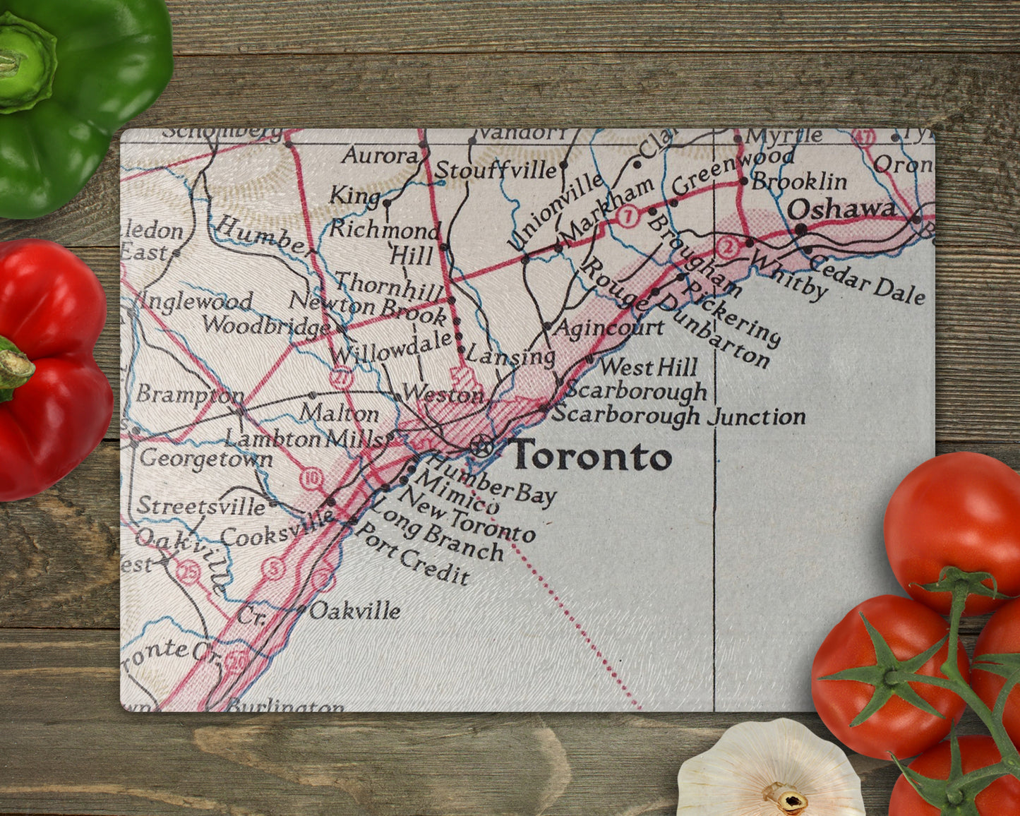Toronto Ontario Vintage Map Glass Cutting Board