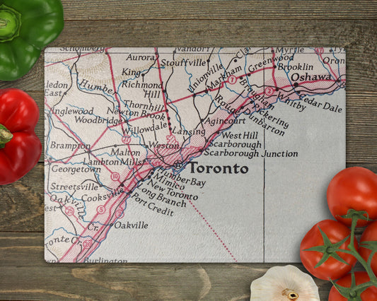 Toronto Ontario vintage map glass cutting board