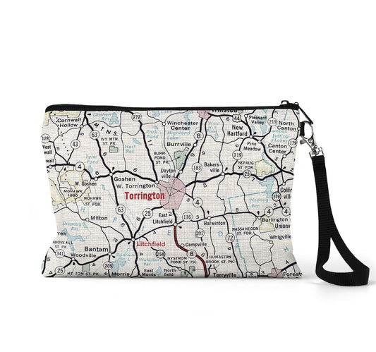 Torrington Connecticut map wristlet travel pouch