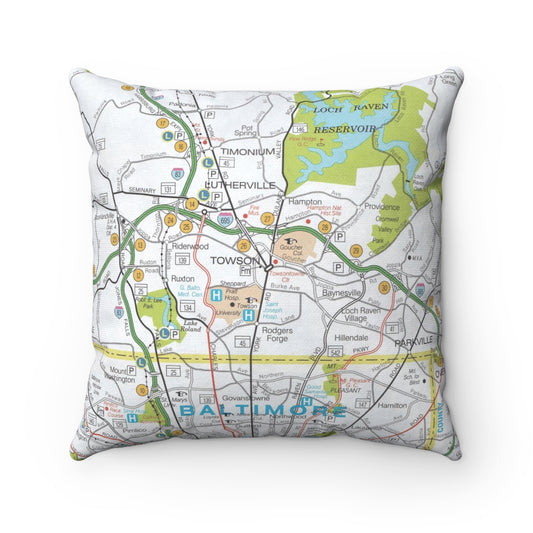 Towson Maryland vintage map pillow
