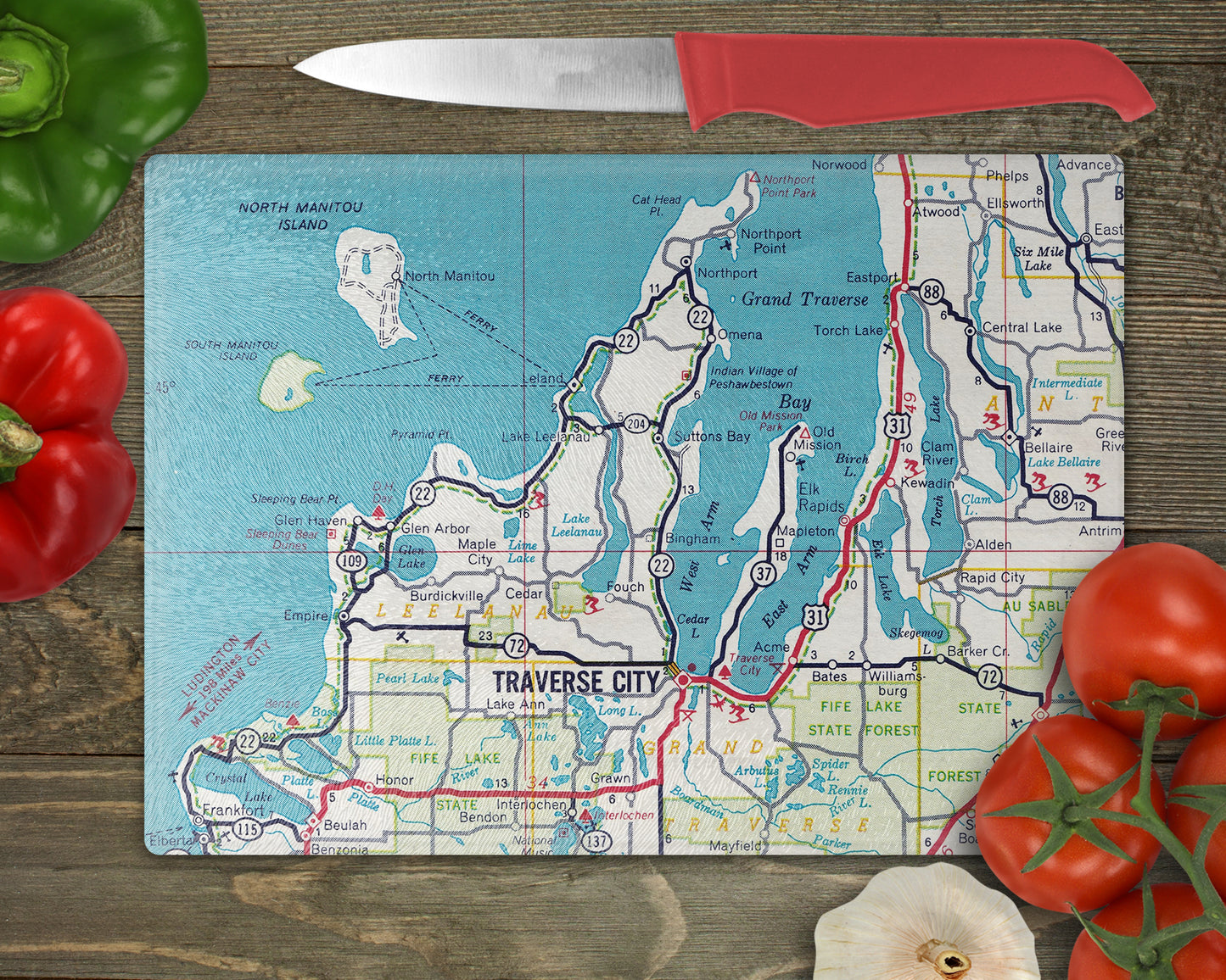 Traverse City Michigan Map Cutting Board - Northern Michigan Decor