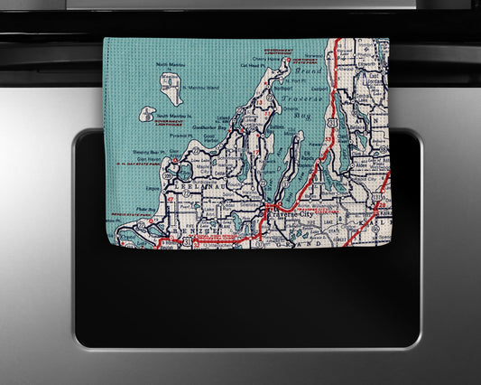 Traverse City Michigan Map Waffle Weave Kitchen Towel | Northern Michigan Gift