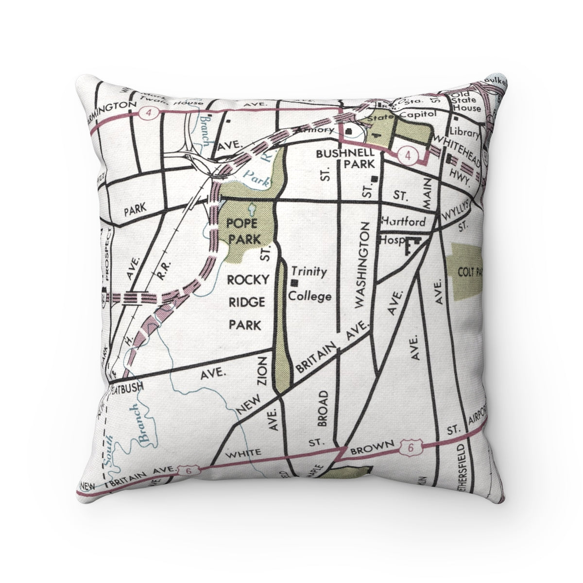 Trinity College Hartford vintage map pillow
