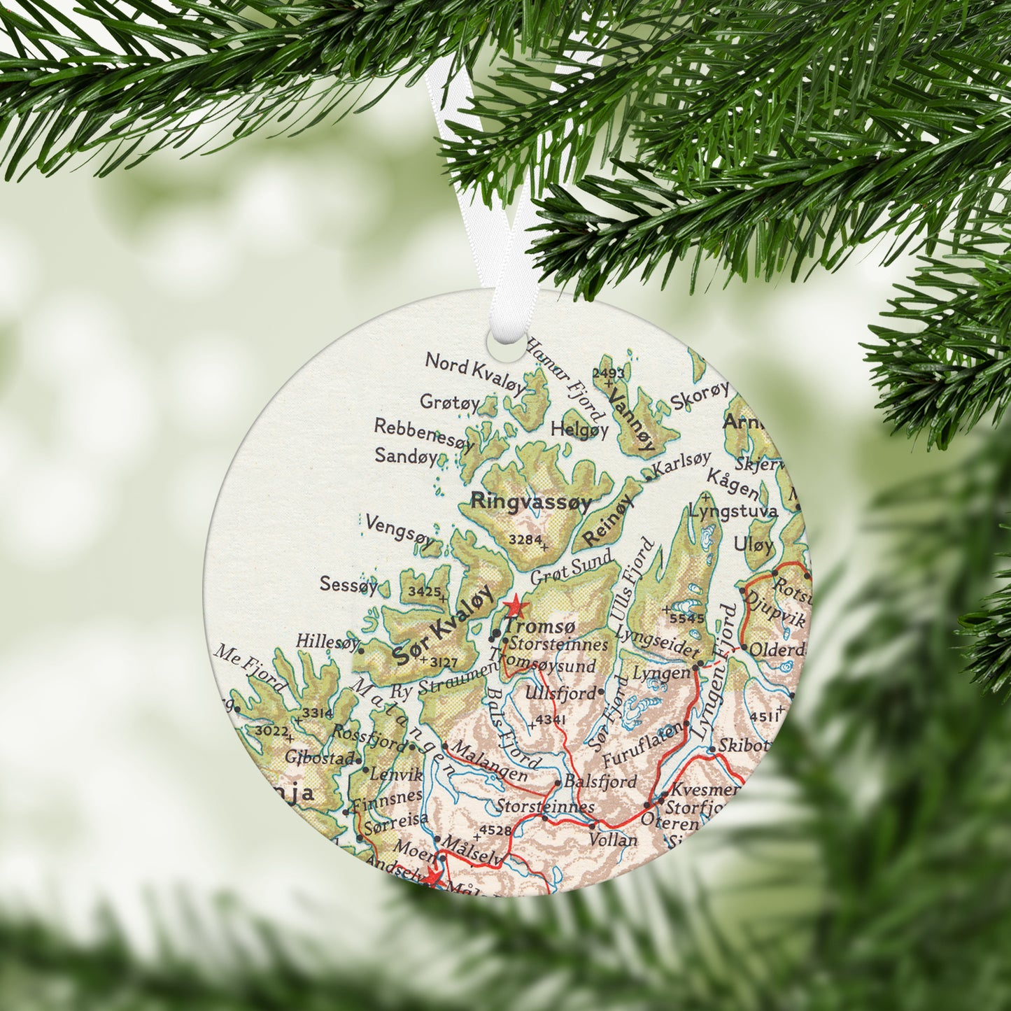 Tromso Norway Vintage Map Ornament