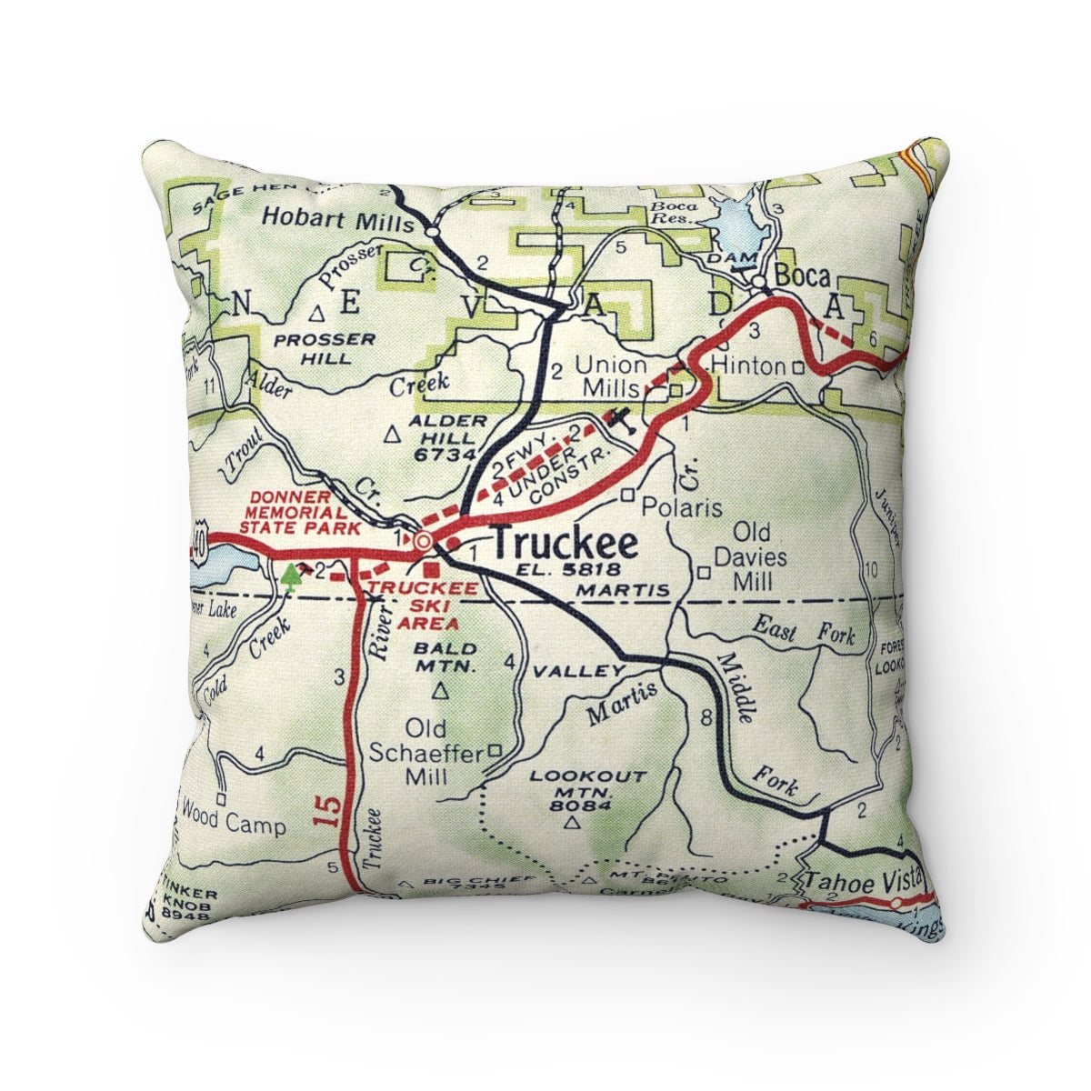 Truckee California vintage map pillow