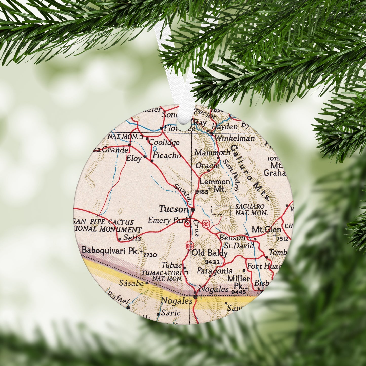 Tucson Arizona Vintage Map Ornament