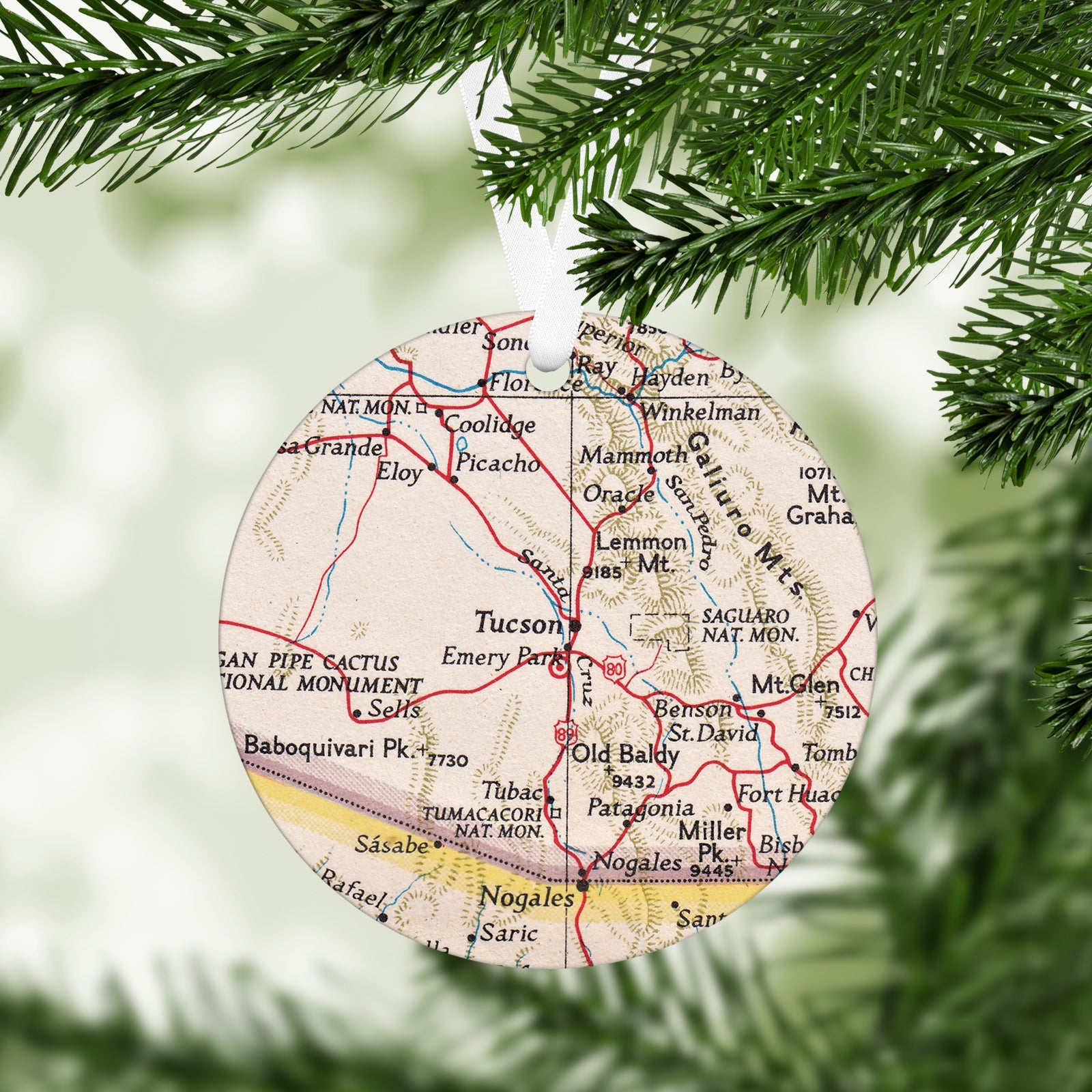 Tucson Arizona Vintage Map Ornament