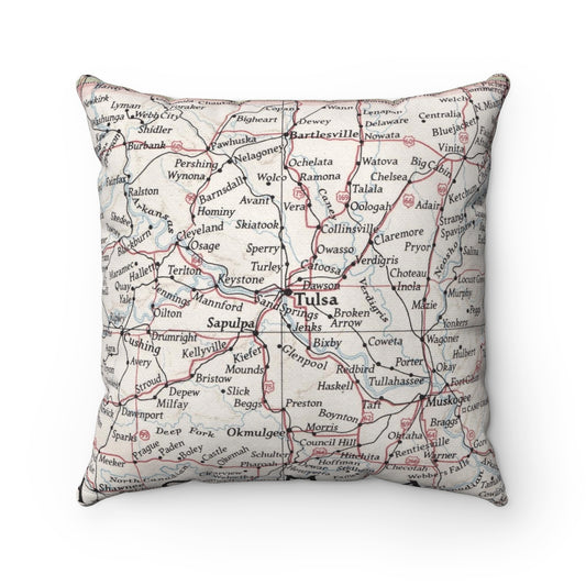Tulsa Oklahoma vintage map pillow