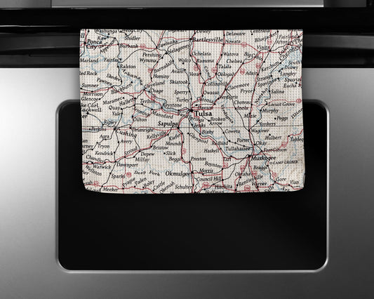 Tulsa Oklahoma Map Tea Towel | Waffle-Weave Kitchen Towel Gift
