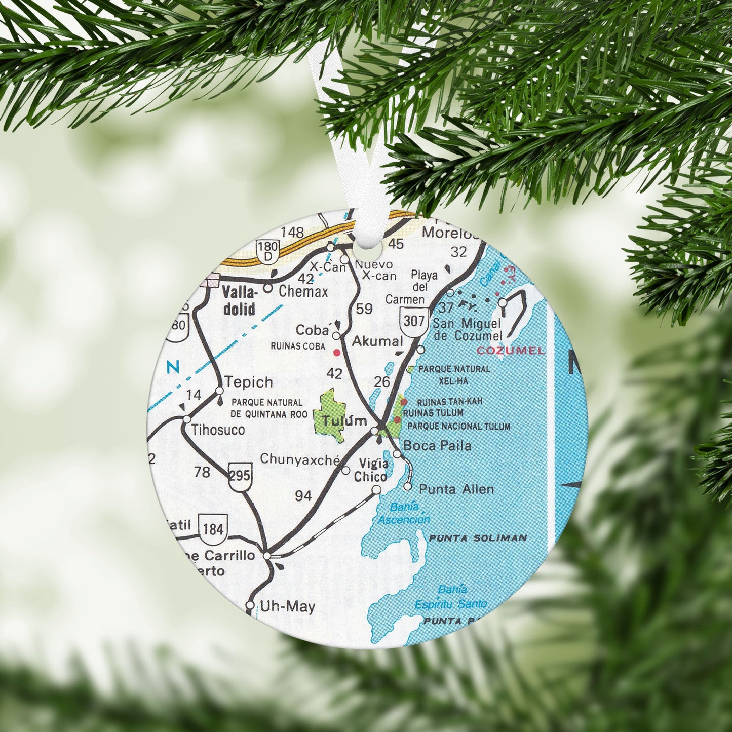 Tulum Mexico Vintage Map Ornament