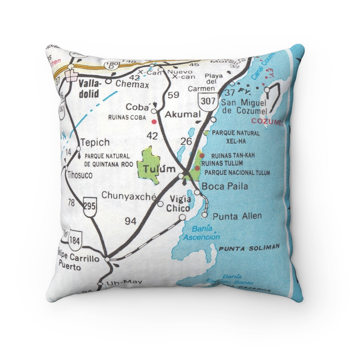 Tulum Mexico vintage map pillow