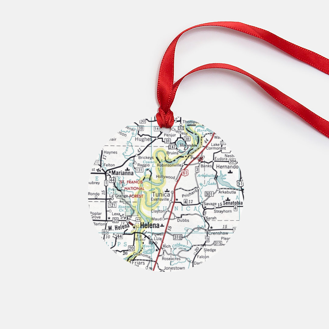 Tunica Mississippi Vintage Map Ornament