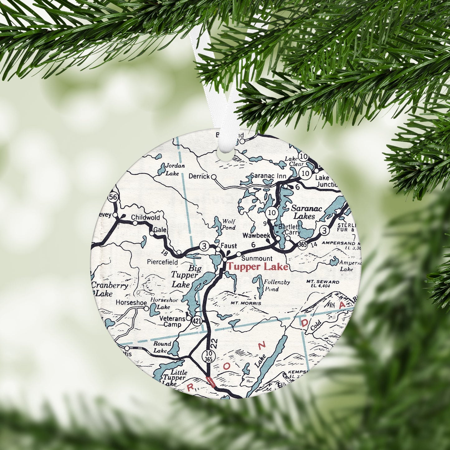 Tupper Lake New York Vintage Map Ornament