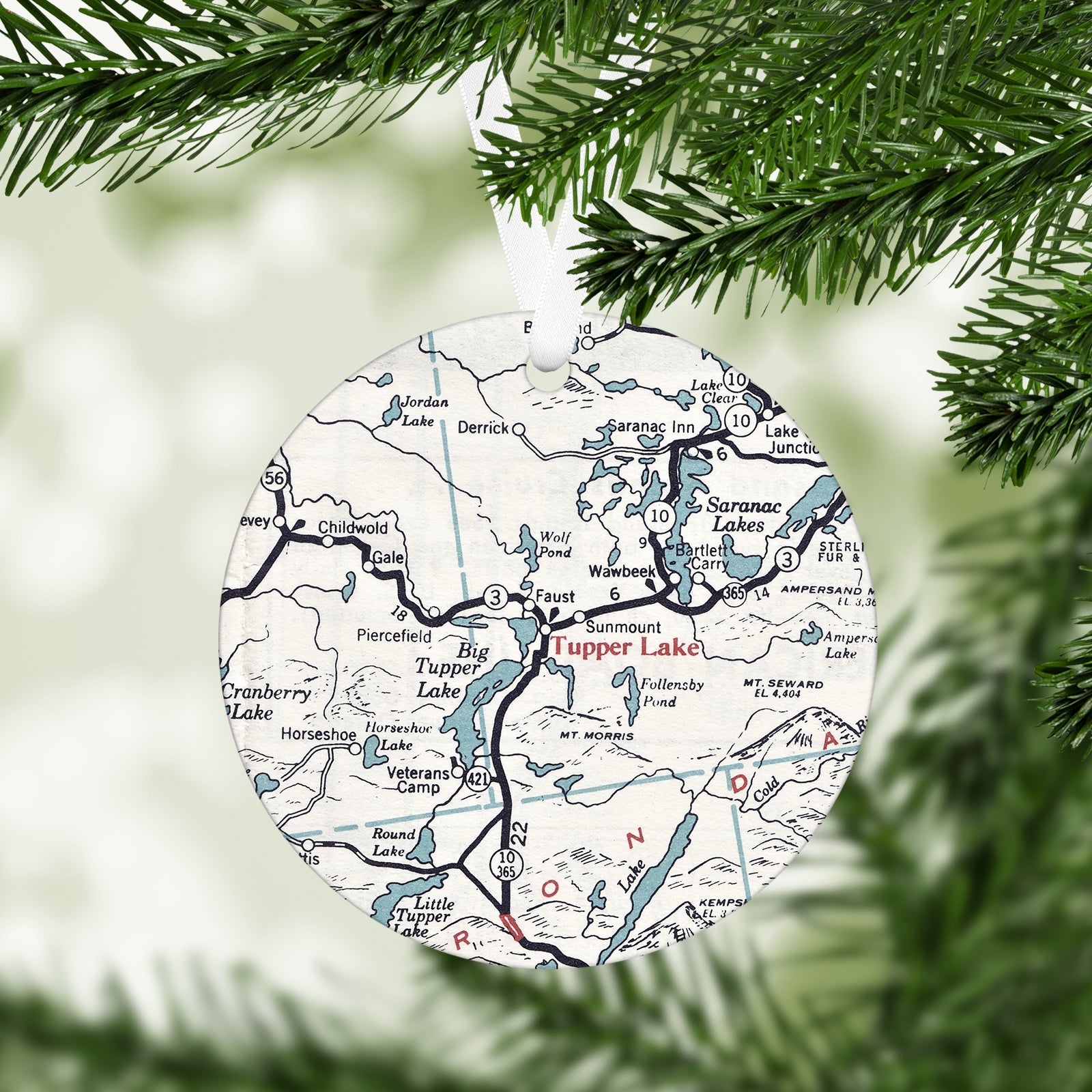 Tupper Lake New York Vintage Map Ornament