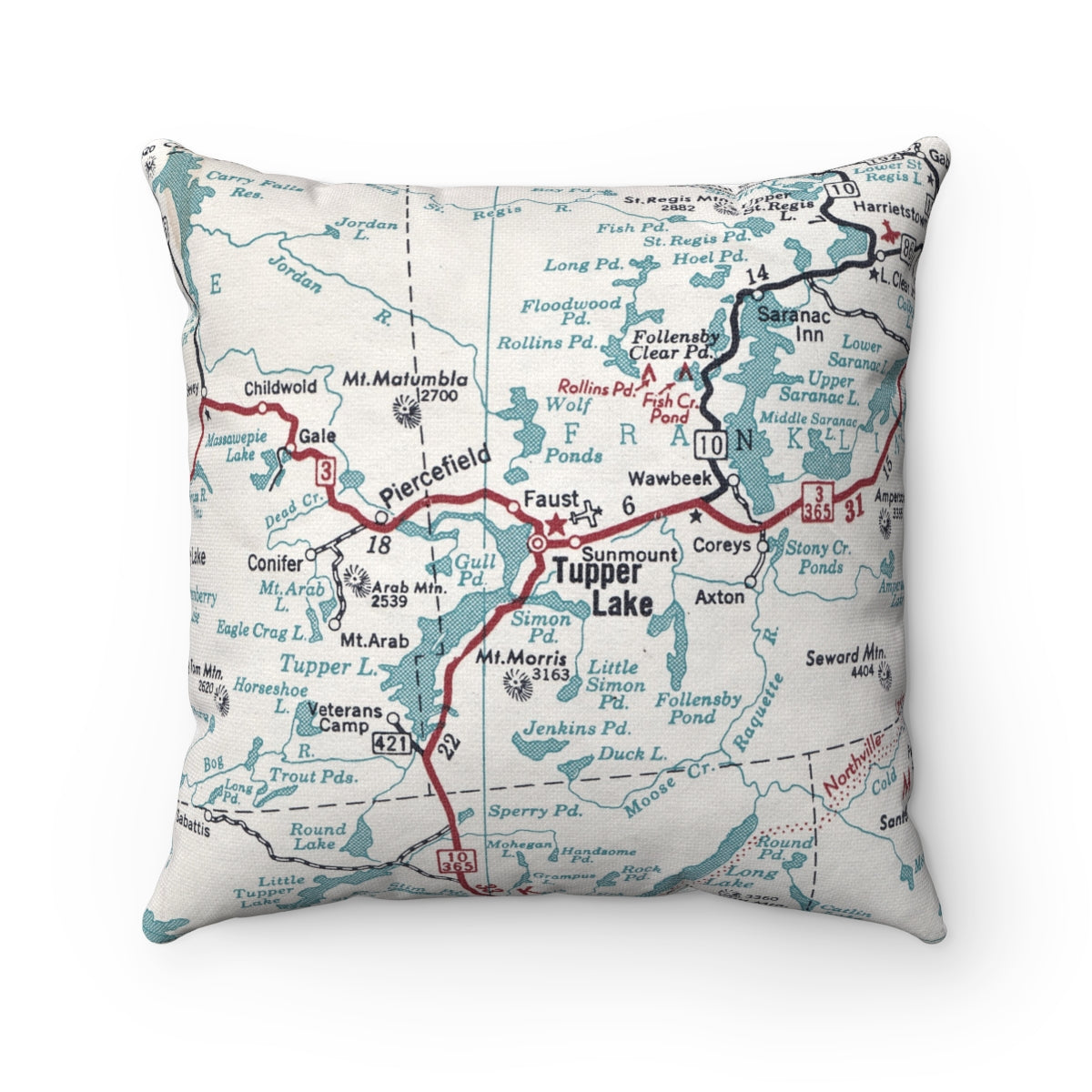 Tupper Lake New York vintage map pillow