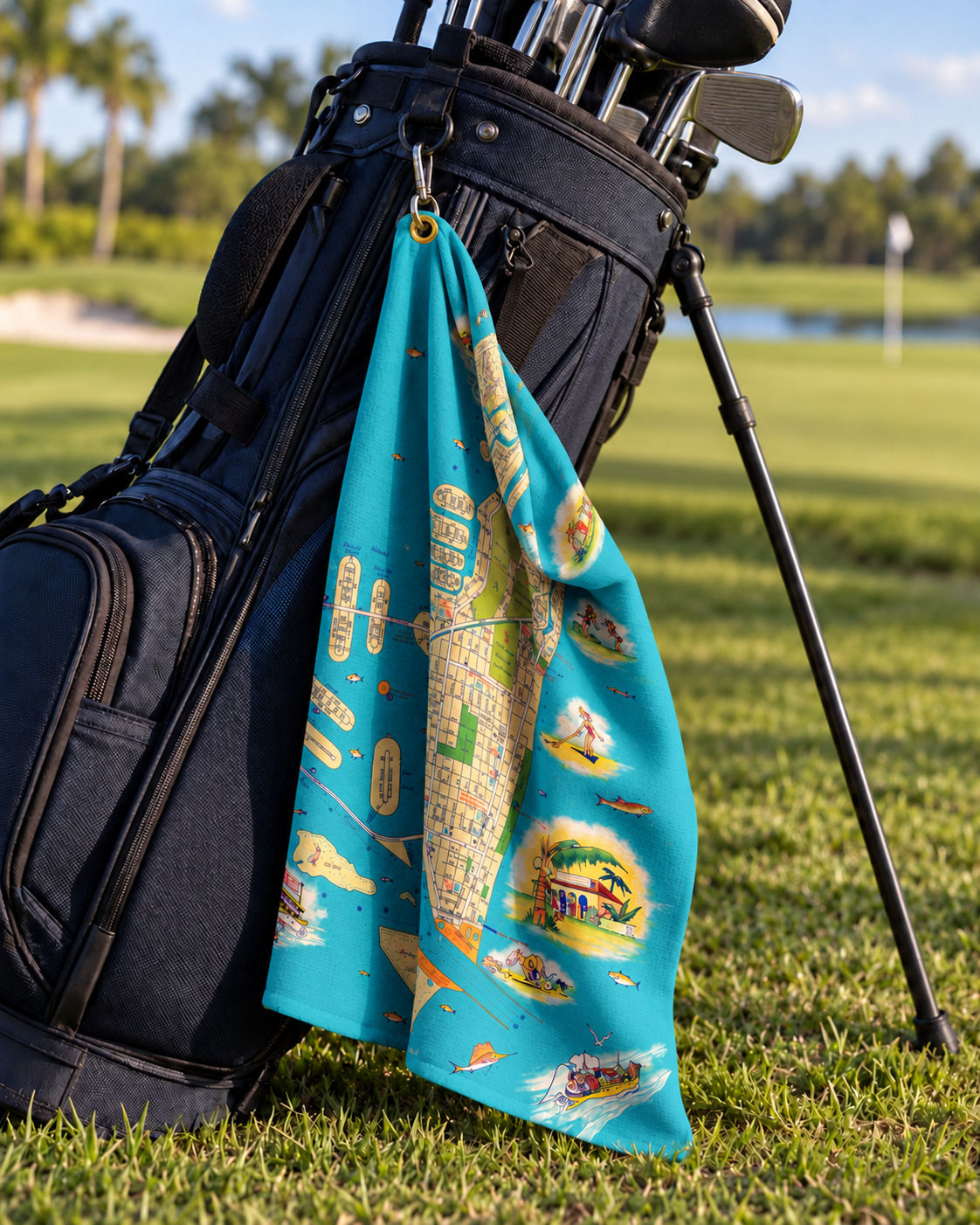 Miami Beach Florida Vintage Map Golf Towel