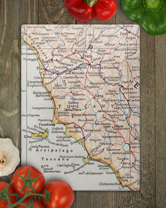 Tuscany Italy Map Cutting Board | Vintage Tuscany Kitchen Decor | European Functional Art