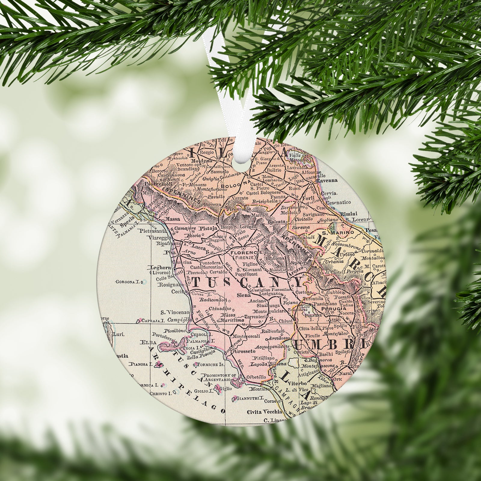 Tuscany Italy Vintage Map Ornament