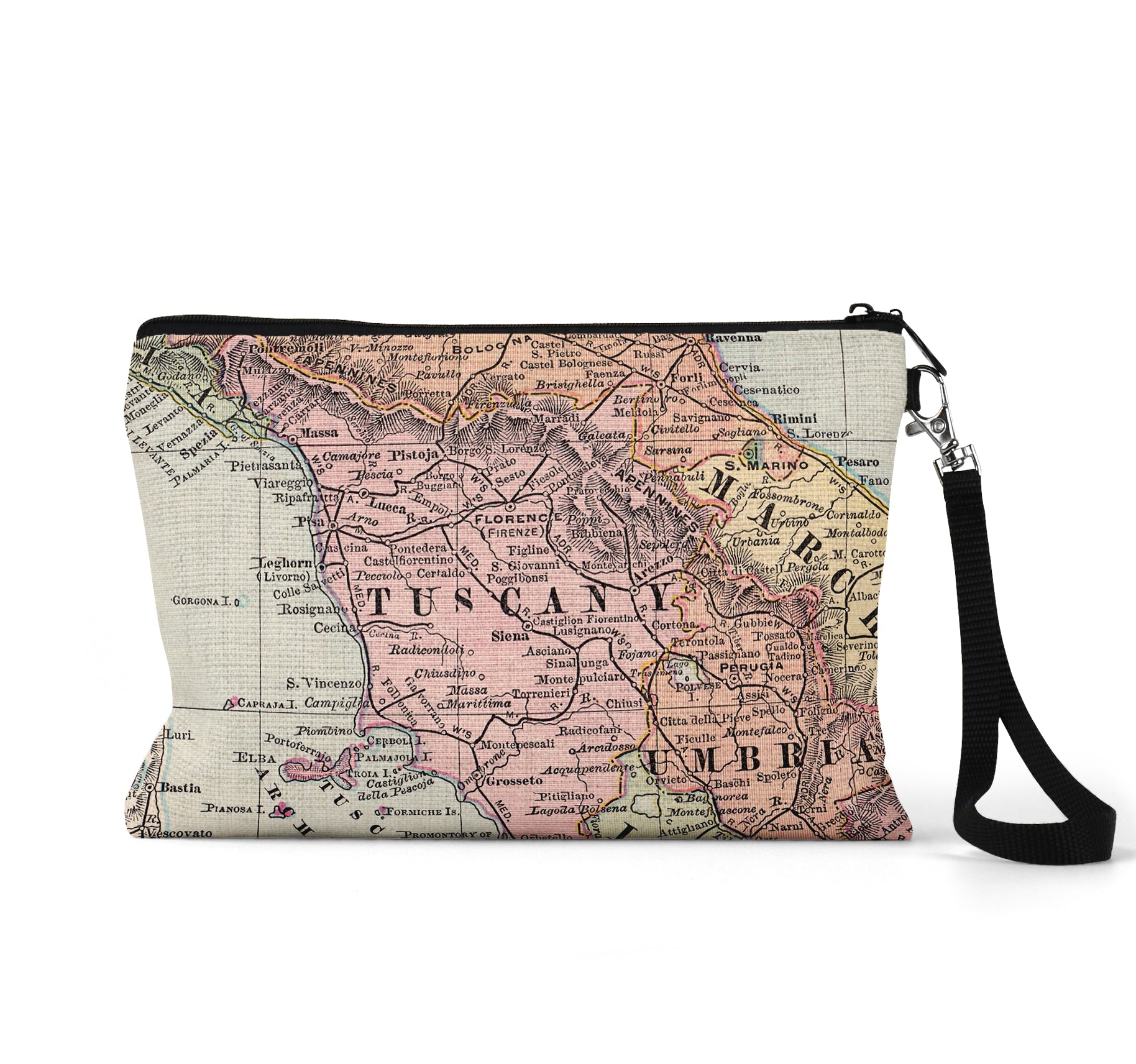 Tuscany Italy map wristlet travel pouch