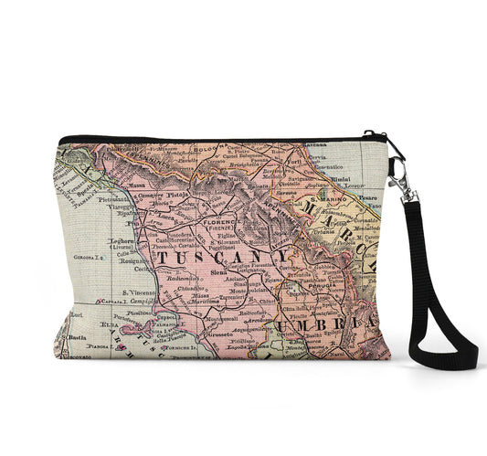 Tuscany Italy map wristlet travel pouch