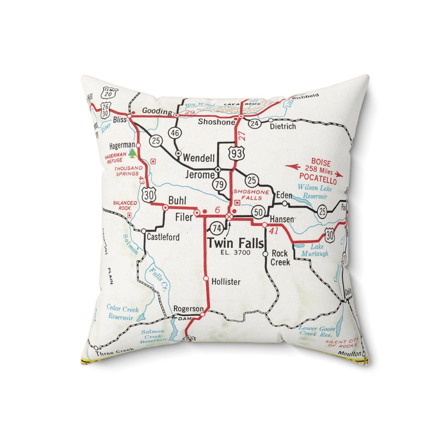Twin Falls Idaho vintage map pillow