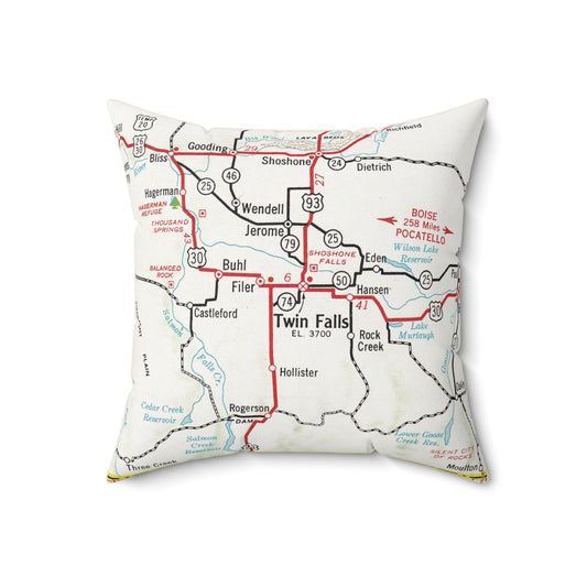 Twin Falls Idaho vintage map pillow