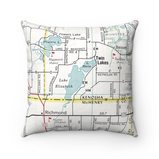 Twin Lakes Wisconsin vintage map pillow