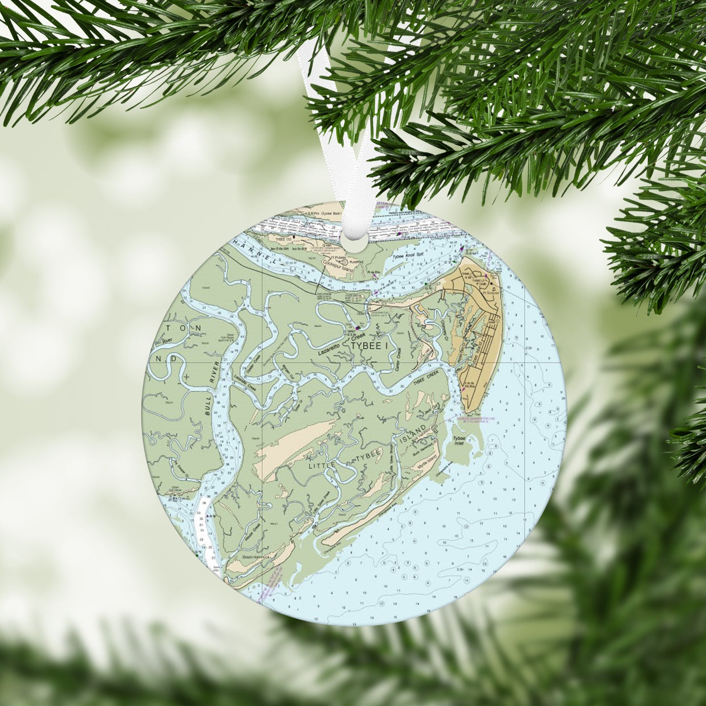 Tybee Island Georgia Vintage Map Ornament