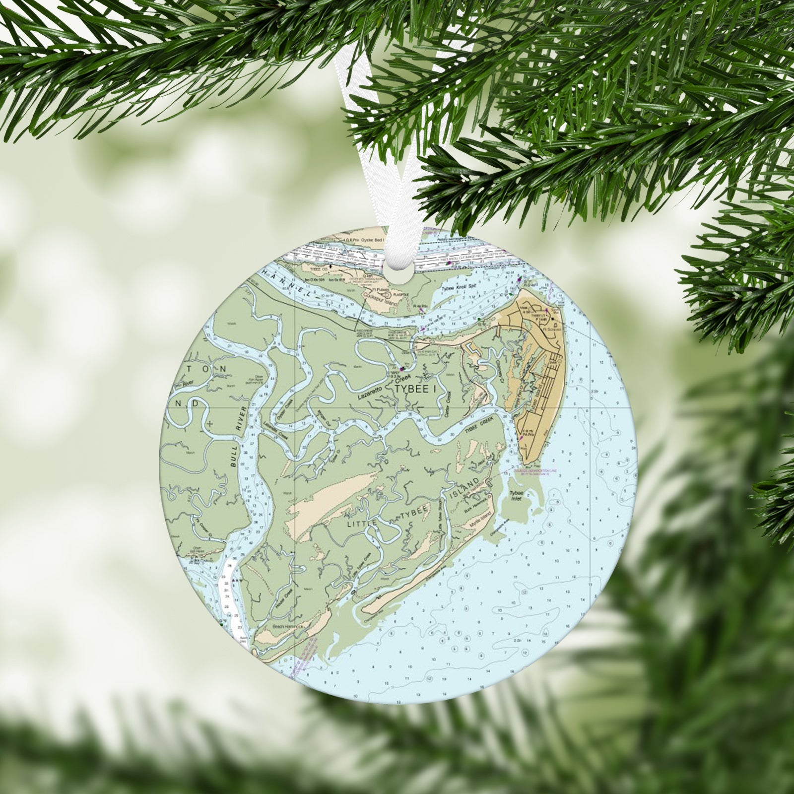 Tybee Island Georgia Vintage Map Ornament