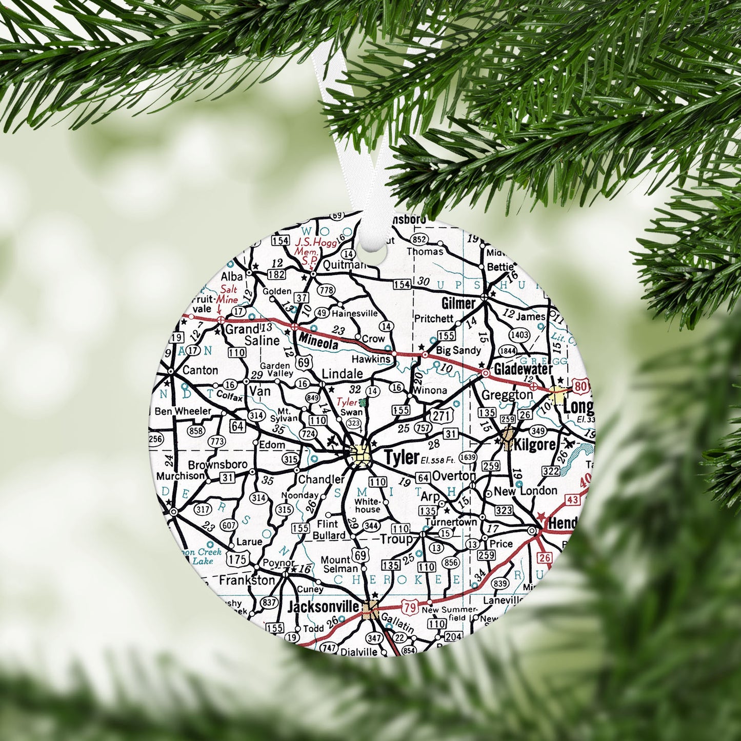 Tyler Texas Vintage Map Ornament