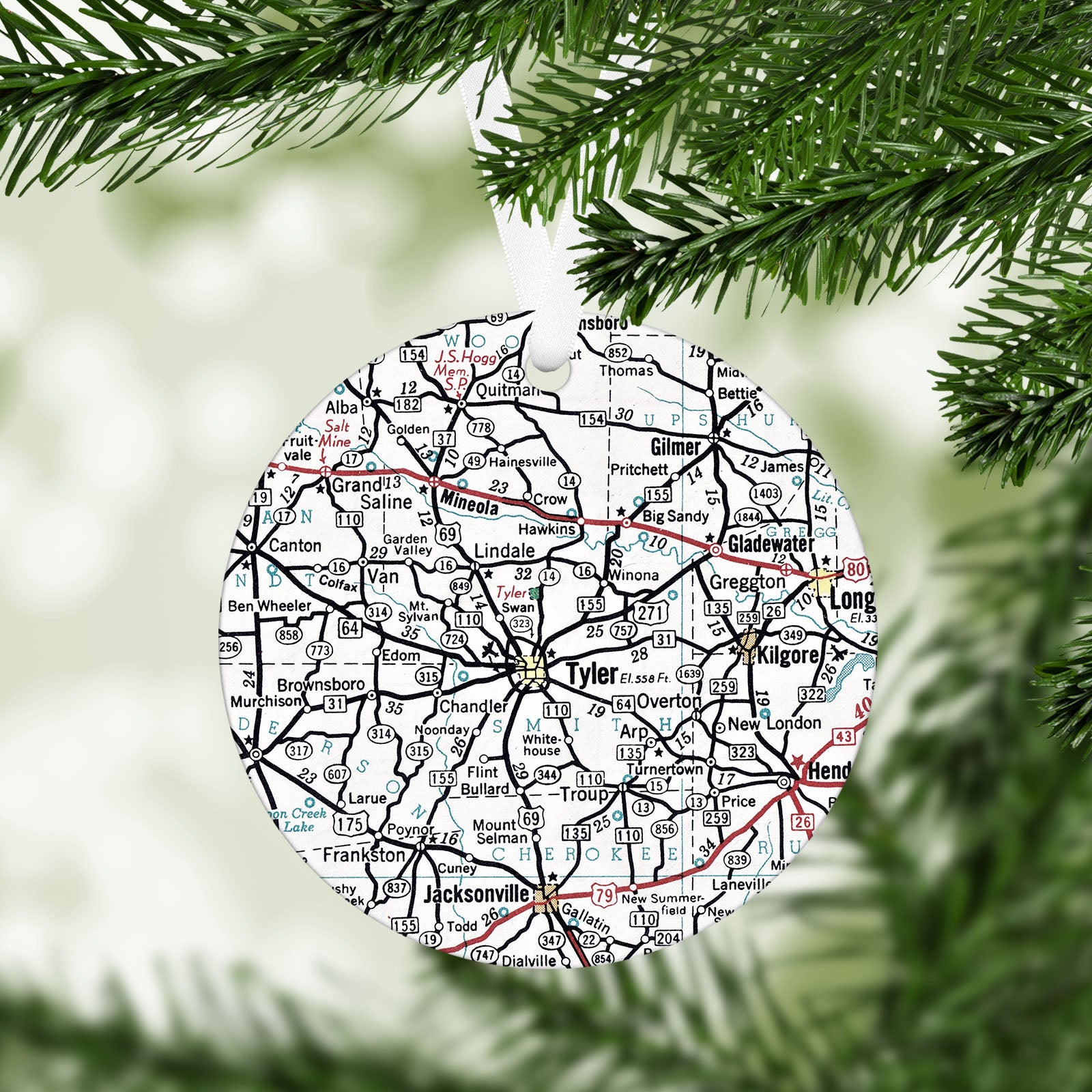 Tyler Texas Vintage Map Ornament