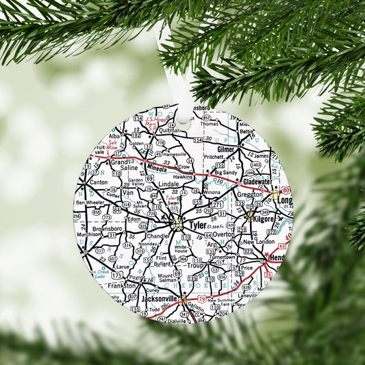 Tyler Texas Vintage Map Ornament