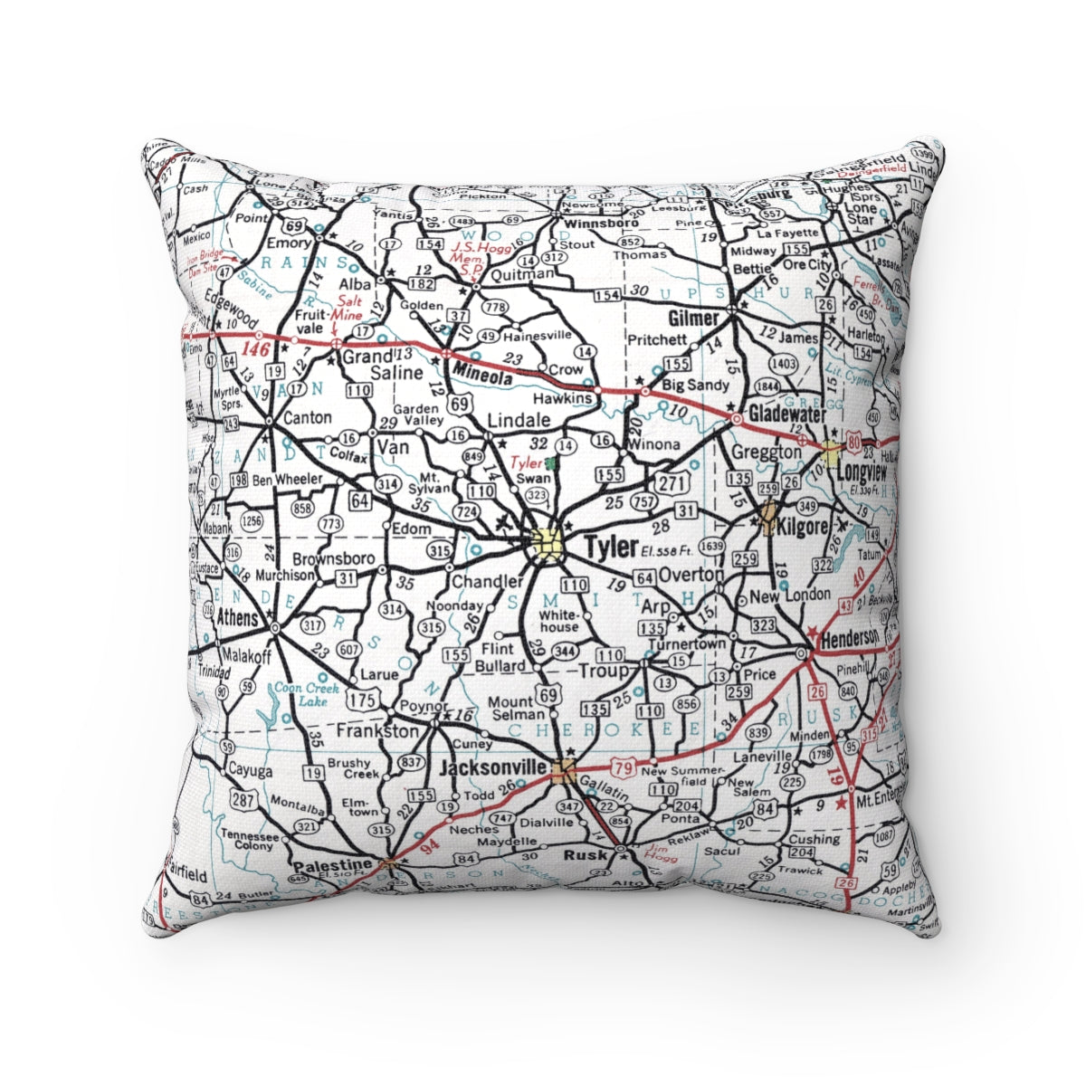 Tyler Texas vintage map pillow