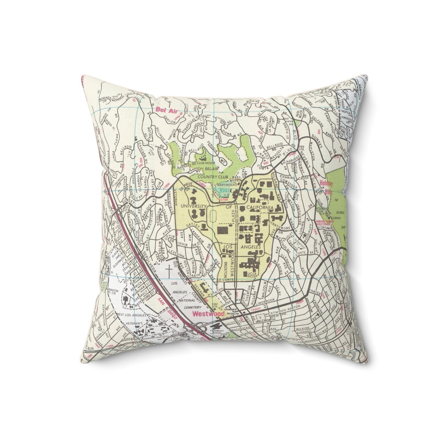 University of California Los Angeles UCLA vintage map pillow
