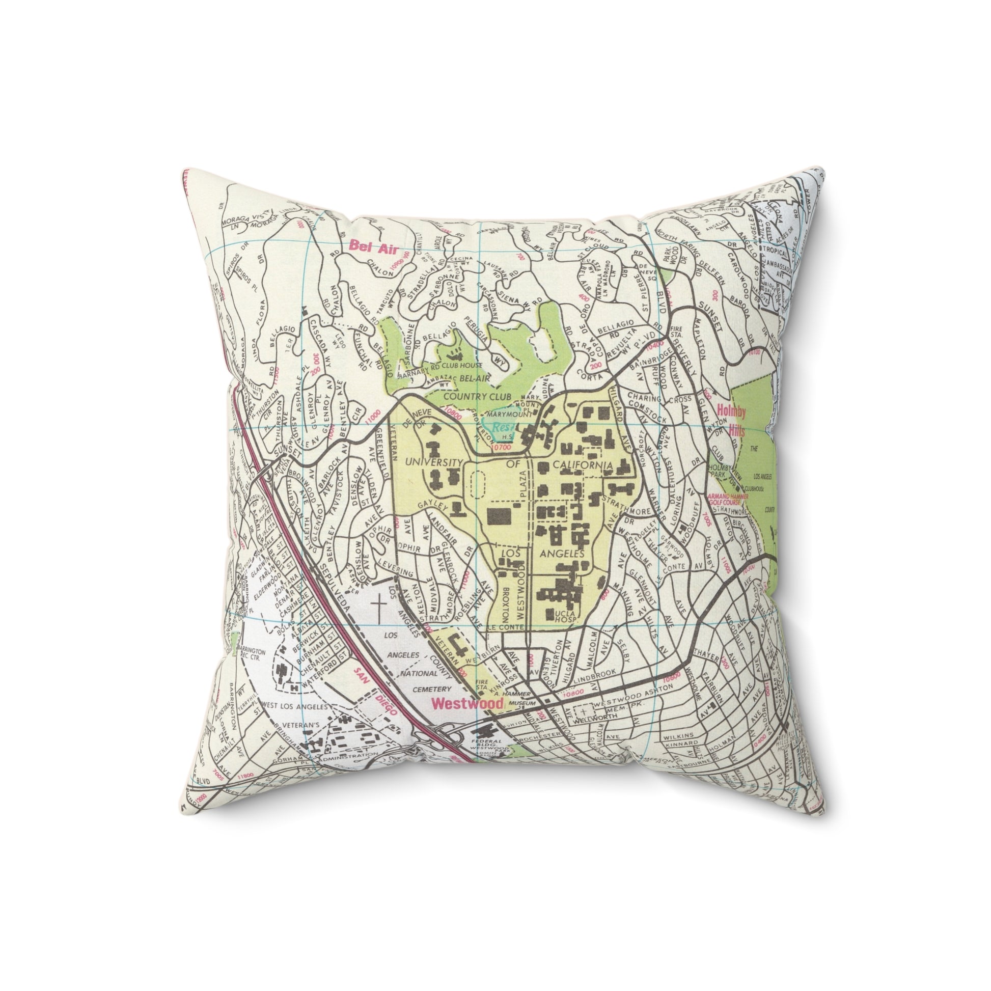 University of California Los Angeles UCLA vintage map pillow