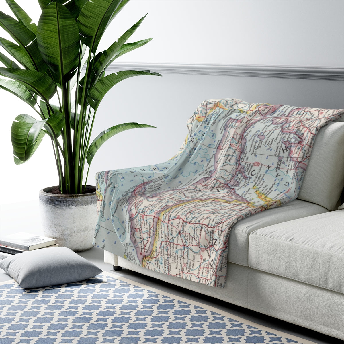 Upper Peninsula, Michigan Map Sherpa Fleece Blanket | Cozy Travel Throw