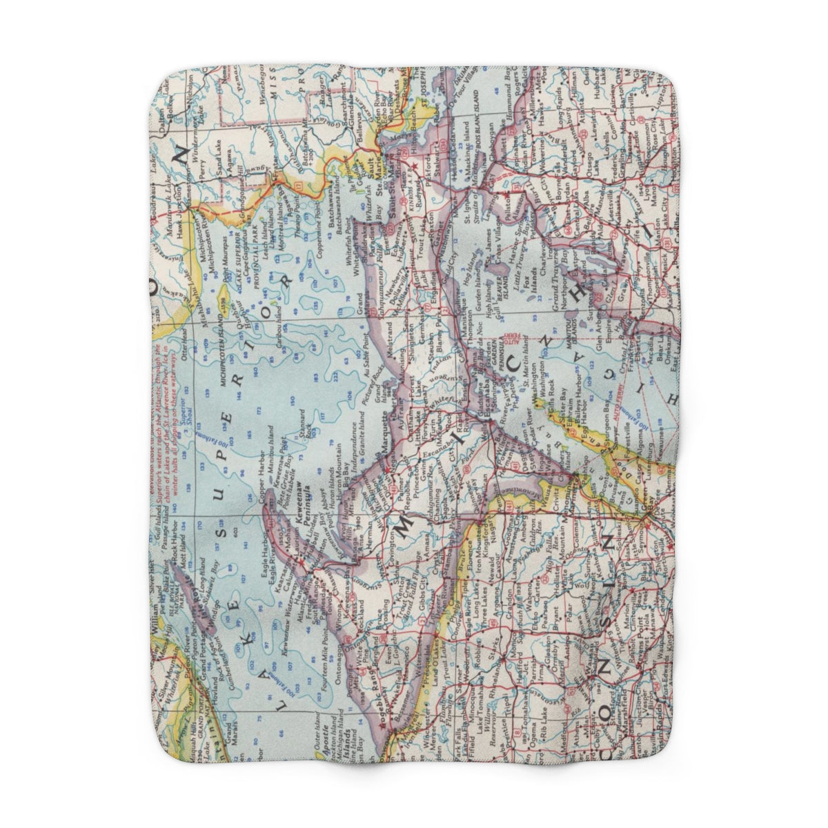 Upper Peninsula, Michigan Map Sherpa Fleece Blanket | Cozy Travel Throw