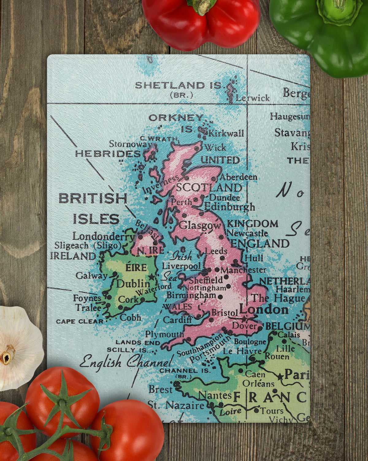 British Isles Vintage Map Glass Cutting Board | Travel Gift