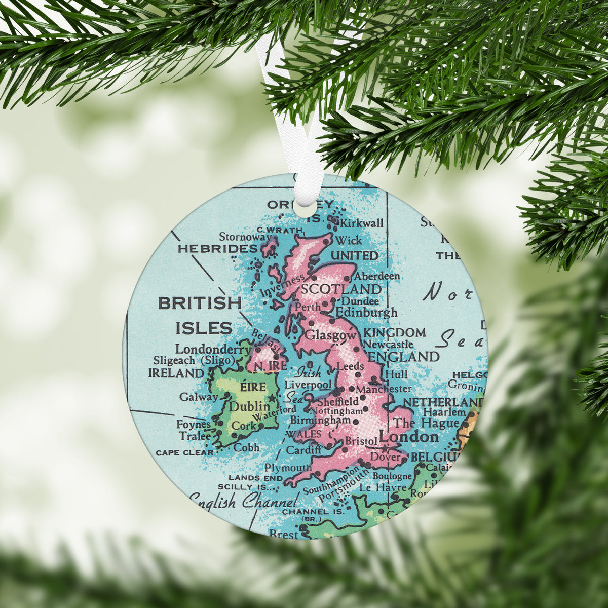 British Isles Vintage Map Ornament | British Isles Travel Christmas Ornament