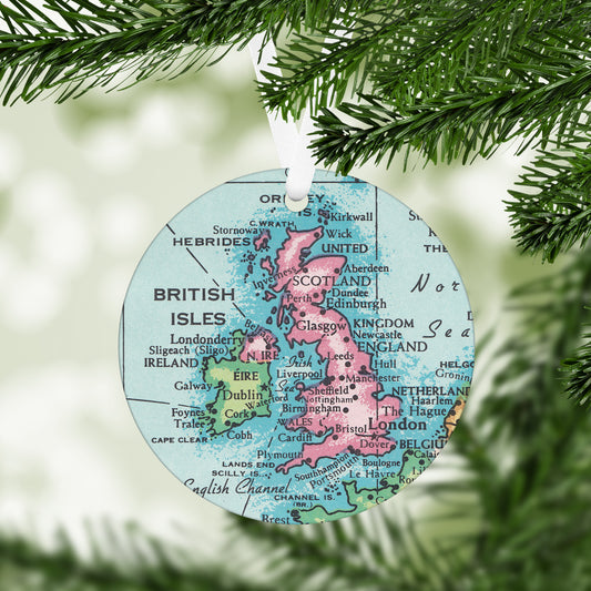 British Isles Vintage Map Ornament | British Isles Travel Christmas Ornament