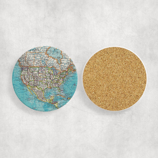 United States Map Coasters | Set of 4 Vintage United States Drink Coasters | Travel-Inspired Home Decor