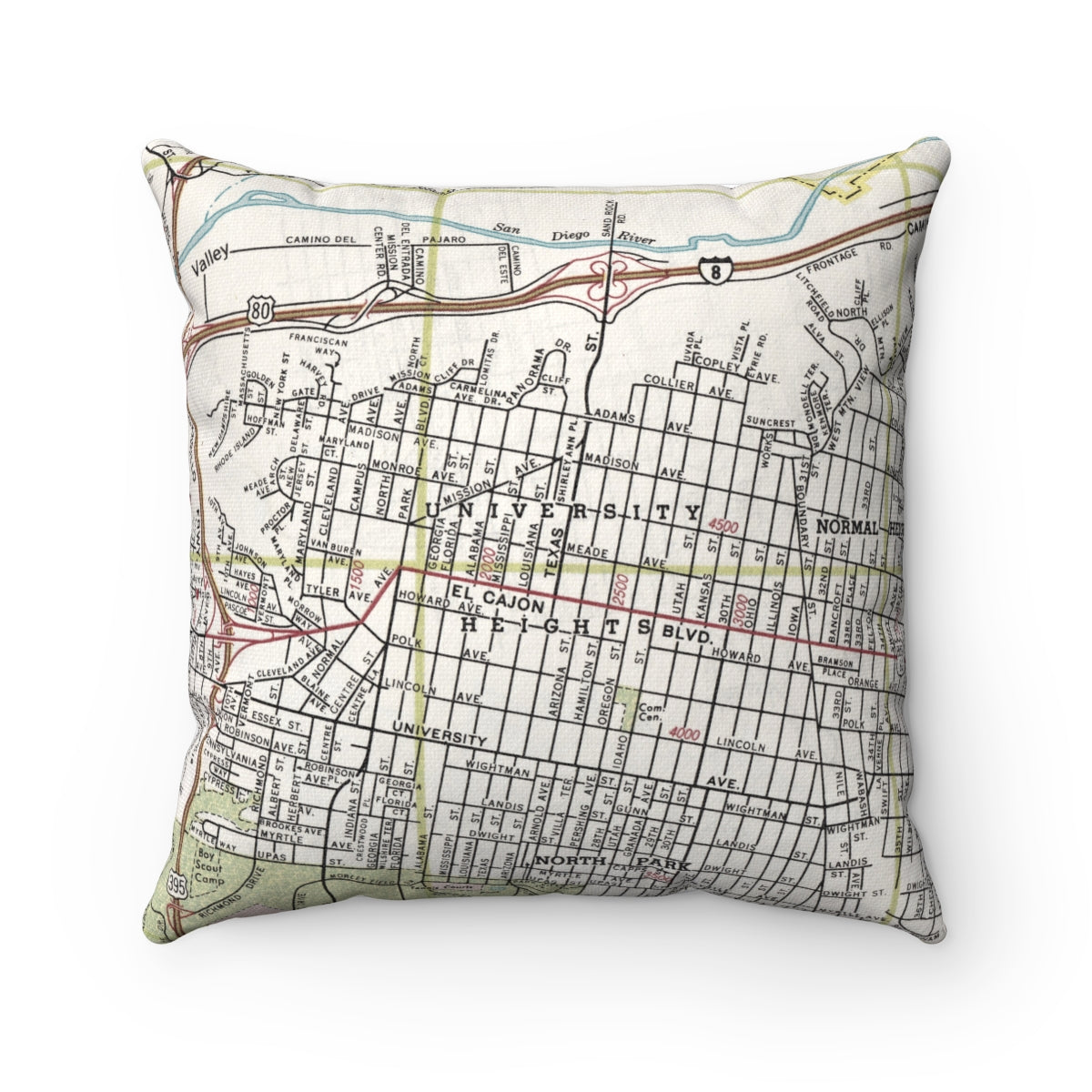 University Heights San Diego vintage map pillow