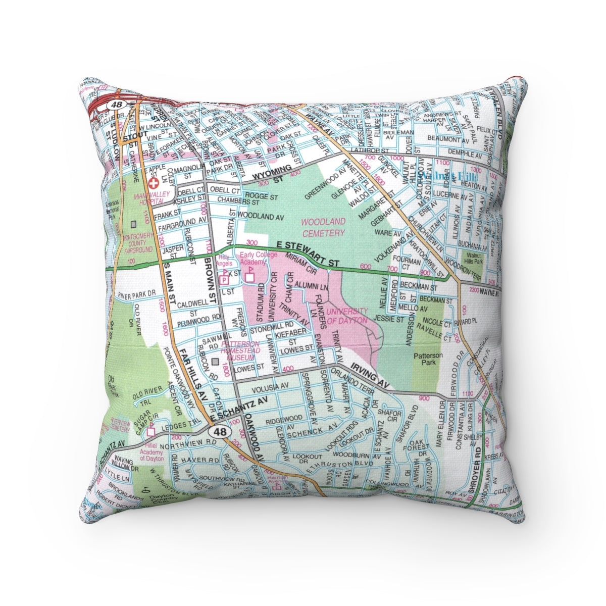 University of Dayton vintage map pillow