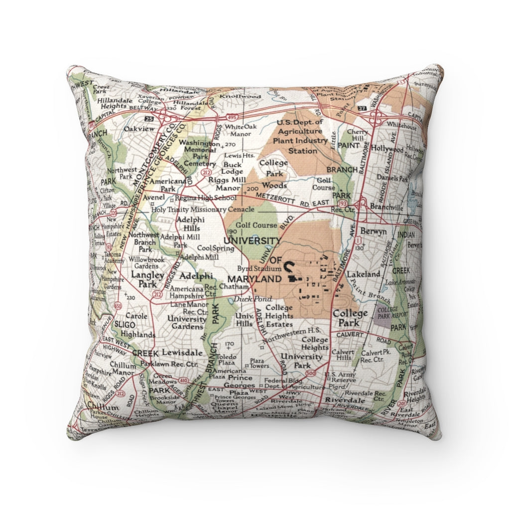 University of Maryland vintage map pillow