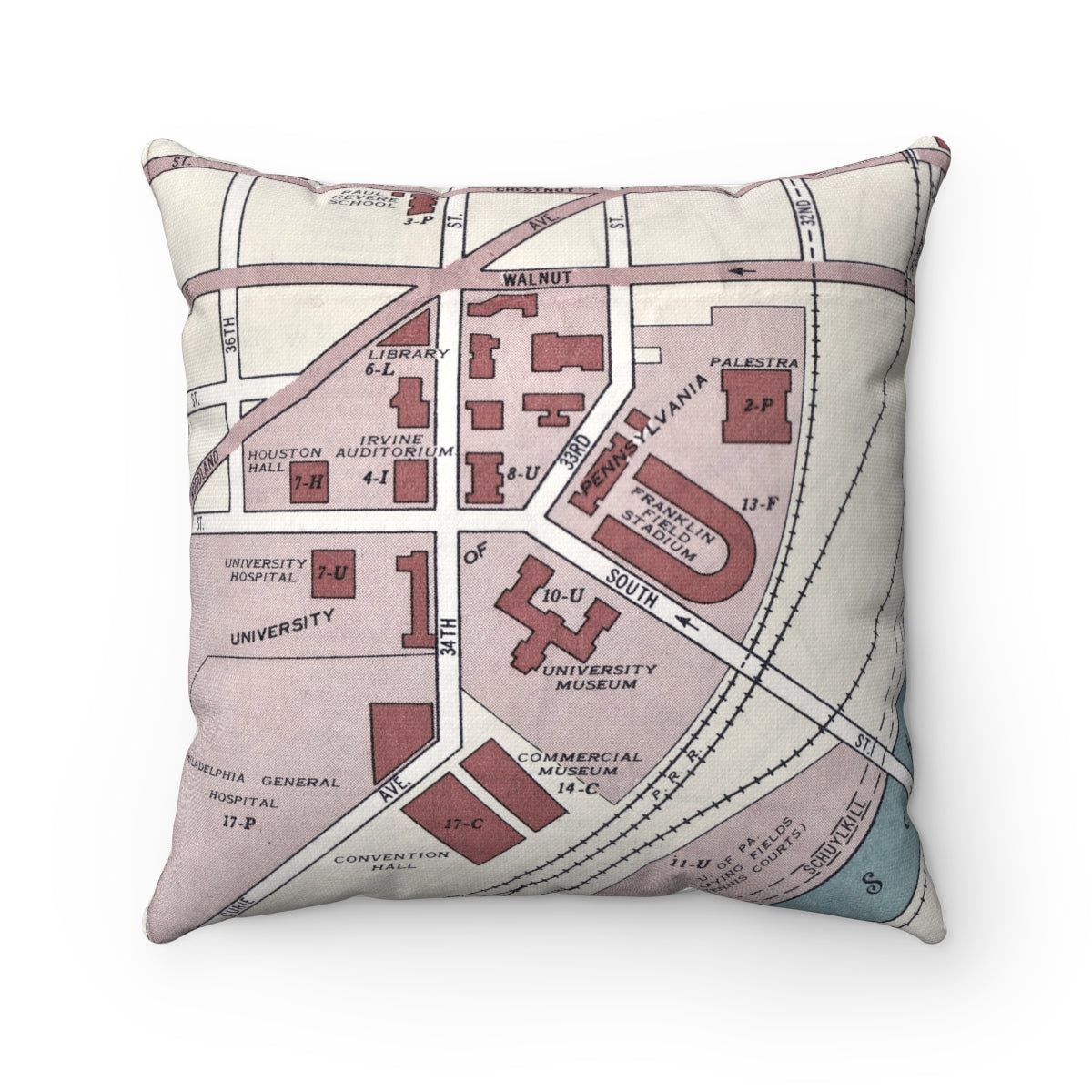 University of Pennsylvania vintage map pillow